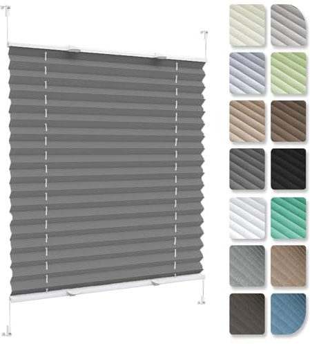 Faltrollo, Sichtschutz Plissee Klemmfix Rollos 34 x 180 cm, Sonnenschutz Easyfix Lichtdurchlässig, Plissee Fenster Plisseerollo Faltstore, Plisseerollo Rollo Jalousie, für Fenster & Tür, Grau