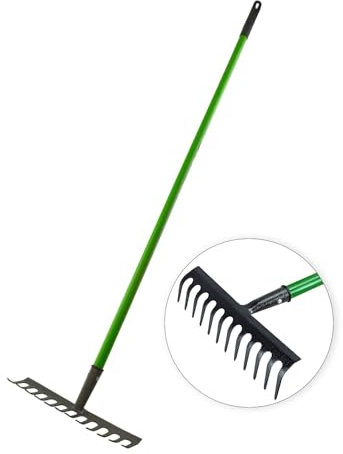 DNQ Heavy Duty 12-Teeth Garden Rake - Carbon Steel with PVC Grip for Soil and Leaf Raking, Durable and Lightweight Garden Hand Tool (Light Green)