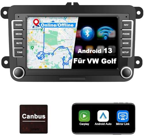 Lehwey Bluetooth Autoradio mit Bildschirm für Golf 5 6 VW Polo T5 Passat Touran Seat mit Navi WLAN FM/AM, Apple Carplay, Android Auto, Lenkrad Strg, 2Din Android 14 Dab Auto Radio Touch Display 7 Zoll