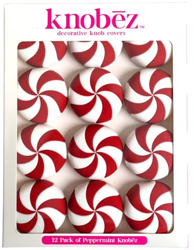 Knobēz 12pk Red Peppermint Decorative Knob Covers for Christmas Holiday