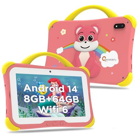 2025 NEW Tablette pour Enfants,8Go+64Go,TF up to 1TB,Tablette Android 14 pour Enfants 7 Pouces Pro,Tablette d'apprentissage pour Tout-Petits avec étui,4000 mAh/contrôle Parental,FM/GPS/OTG(Rose)