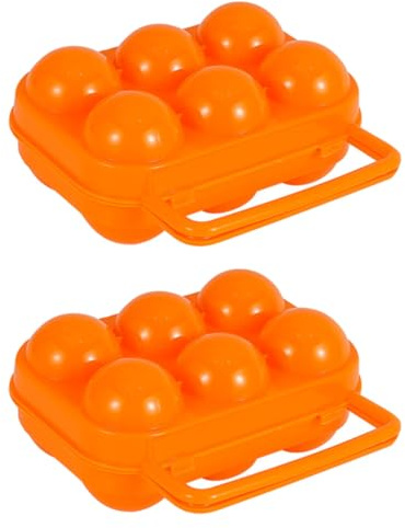2 Stück Tragbare Eieraufbewahrungsbox mit 6 Fächern und Federlock | Kunststoff, Orange, für Grillen und Roadtrip, Stoßhemmend für Langzeitige Nutzung