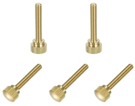 uxcell 5Pcs Brass Knurled Thumb Screws, M4x25mm Shoulder Bolts Stepped Grip Knobs Fasteners Solid Brass Diamond Knurled Thumb Screws Knobs for Electronic, Mechanical
