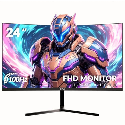 ZZA - Monitor de juego curvado de 24 pulgadas, compatible con 100 Hz, Full HD 1920 x 1080, tres biseles estrechos, FreeSync Premium - Experiencia de juego definitiva