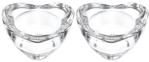 sourcing map Glas-Teelichthalter, Herz-Kristallglas, Votivkerzenhalter für Schreibtisch, Tischdekoration, Hochzeit, Party und Heimdekoration, transparent, 2 Stück