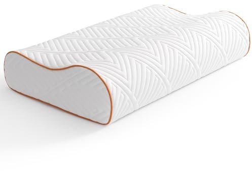 Twirest Memory Foam Neck Pillows, Orange Orthopedic Washable and Ergonomic for Neck and Shoulder Pain, Anti-Snore, 1 Count (56x35x11-9CM)
