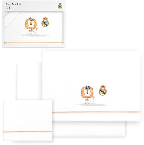 Interbaby - Juego de sábanas para Cuna Real Madrid – Juego de Sábanas 3 con León y Escudo Bordado – 100% Algodón Suave, Transpirable e Hipoalergénico – Producto Oficial para Bebés Recién Nacidos