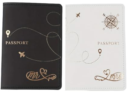 Set di 2 porta passaporto per coppie, regalo di nozze, da viaggio, essenziale, in morbida pelle PU, per donne e uomini, Nero e bianco, Pointer, Organizer per borse