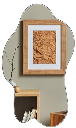 Muzilife Asymmetrischer Wandspiegel Rahmenloser Spiegel 50x85cm | Unregelmäßiger Dekorativer Spiegel zum Aufhängen mit MDF-Rückwand für Wand Wohnzimmer Bad Flur Eingang, Deko