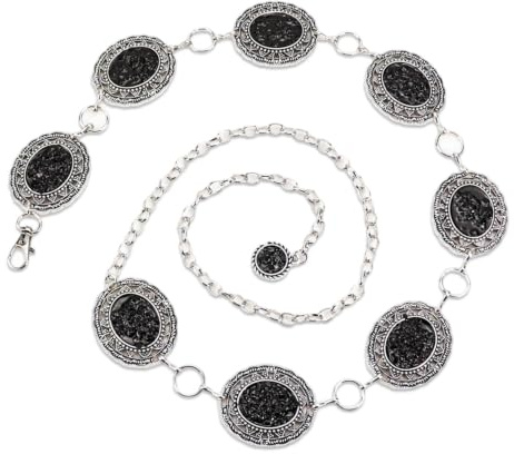 Women Waist Chain Belt Silver, Concho Metal Belt For Cowgirl Western, Adjustable Rope Belt With Ring Buckle, Chain Belts For Women Girls, Fashion Link Charm Accessories For Dress Jeans