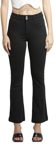 Laphilo Pantaloni Donna Vita Alta Elasticizzati a Zampa – Jeans Svasati Casual Eleganti, vestibilità Slim (cod. 8048)(Nero,XL)
