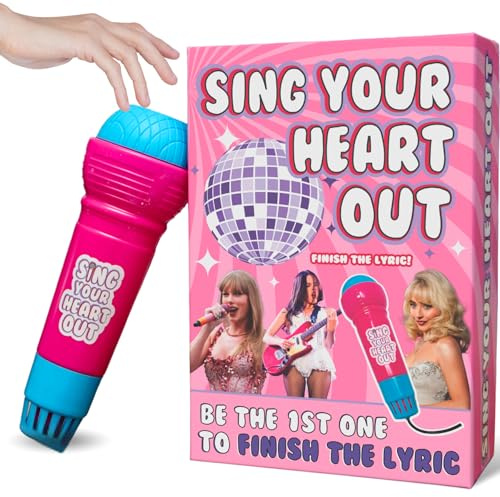 Boxer Gifts Sing Your Heart Out Kartenspiel - Lustiges Partyspiel für Mädelsabend, Sabrina Carpenter & Charli XCX Fans - Musikquiz mit Echo Mikrofon
