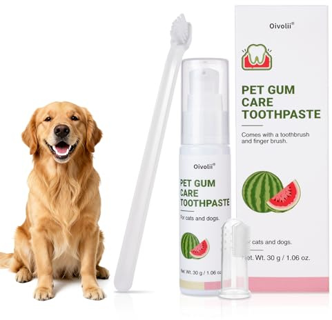 Oivolii Dog Toothpaste Kit for Gum Care – Watermelon Flavor Dental Toothpaste with Finger Brush & Long-Handle Toothbrush – Reduces Plaque, Soothes Gums, Freshens Breath – Safe for Daily Use
