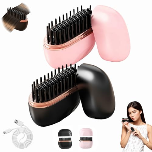 Mini-Glätteisen Kabellos,Mini Hair Straightener Brush,Wiederaufladbare Tragbare Glättbürste,3-stufige Temperaturregelung,10-Sekunden-Schnellaufheizung,für Haare und Bart (Rosa+Schwarz)