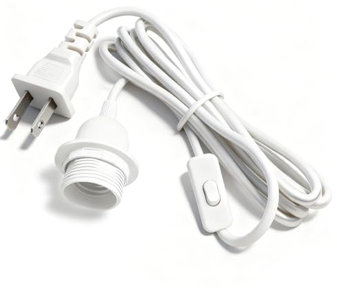 Jimosoon 16Ft Pendant Light Kit, White Plug in Hanging Lantern Cord Cable E26 E27 Corded Light Socket with On/Off Switch, Socket Rings, UL Approval, 1 Pack