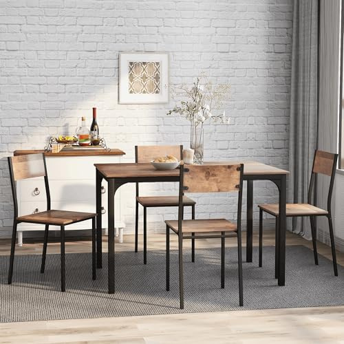 HaoChrymec Gruppo Tavolo da Pranzo in Pannello Truciolare, Design Salvaspazio con 4 Sedie, Set Tavolo Cucina, Set Tavolo Soggiorno, adatto a Balcone e Sala da Pranzo, Marrone Vintage, 5 Pezzi