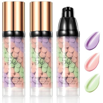 2 PCS 3 en 1 Base pour le Visage Avant le Maquillage, SPF 50 PA, Base Correctrice de Couleur en Une étape, Crème écran Solaire Isolante, Contrôle du Sébum, Teint Uniforme, Peau éclatante