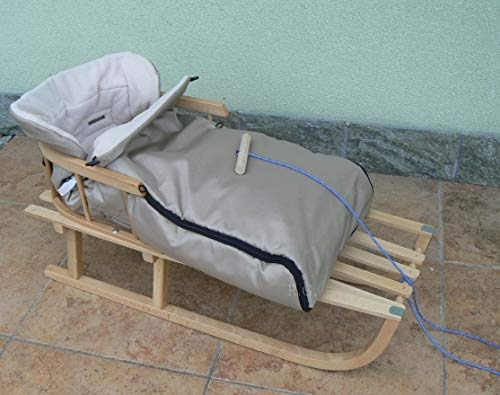 Holzschlitten mit Rückenlehne mit Winterfußsack 90cm 10 Farben Schlitten aus Holz (Beige)