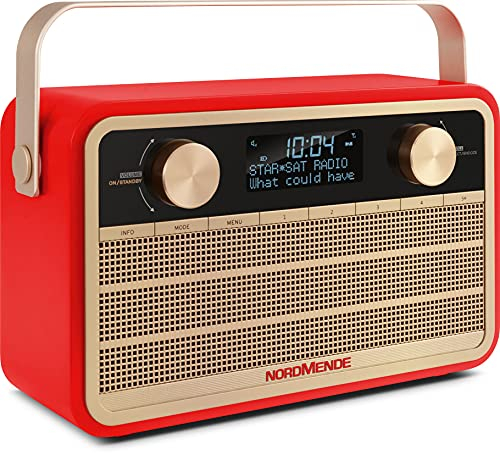 Nordmende Transita 120 tragbares DAB Radio (DAB+, UKW, 24 Stunden Akku, Aux In, Wecker, 2 Weckzeiten, Sleeptimer, Snooze-Funktion, Kopfhöreranschluss) rot