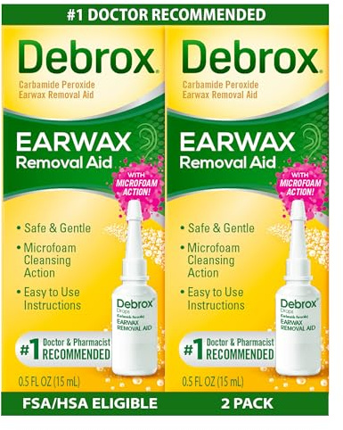 Debrox Ear Wax Removal Drops, Gentle Microfoam Ear Wax Remover with Carbamide Peroxide, 0.5 Fl Oz, Pack of 2