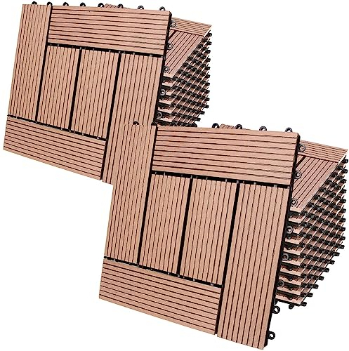 Deuba Piastrelle da Giardino in wpc mattonelle 30x30cm Sauna Patio terrazza Esterno, Versione:22x Mosaico Terracotta