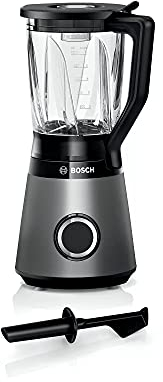 Bosch Standmixer VitaPower Serie 4 MMB6172S, Edelstahl-Klingen, 1,5l ThermoSafe Glasbehälter, Stopfer, spülmaschinengeeignete Teile, 30,000 U/min, 1200 W, silber