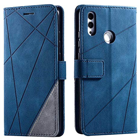 SONWO Hülle für Huawei Honor 10 Lite/Huawei P Smart 2019, Premium Leder PU Handyhülle Flip Case Wallet Silikon Bumper Schutzhülle Klapphülle für Huawei Honor 10 Lite/Huawei P Smart 2019, Blau