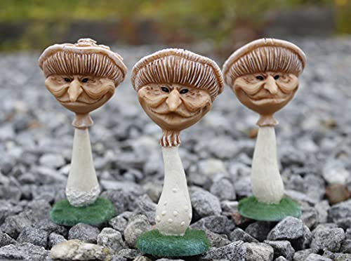 Garden Mile Novelty Resin Miniature Mushroom Garden Ornaments Outdoor Fully Weatherproof and Eye Catching Mini Character Garden Statue for Indoor and Outdoor Patio, Pond, Bedding Decor - Set of 3