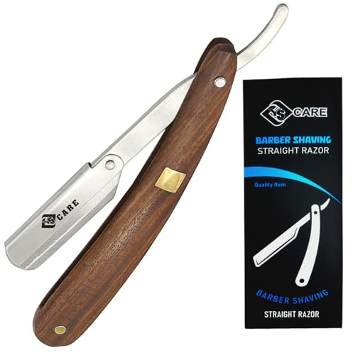 YSCARE Rasoio a Mano Libera di Professionale di Barbiere per Rasatura Barba Uomo Kit barba uomo con Rasoio classico tradizionale rasatura Uso quotidiano per uomini e donne (manico in legno) (Argento)