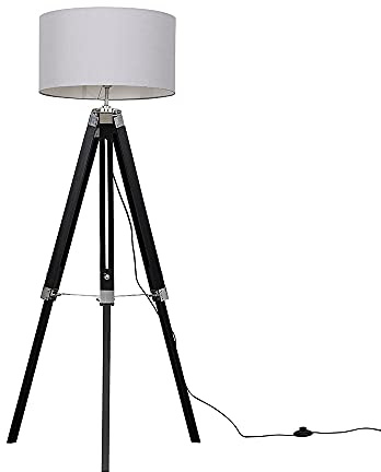 MiniSun | Modern Light Wood and Chrome Tripod Table Lamp with a White Drum Shade | Home Décor, Bedside & Desk Lamp