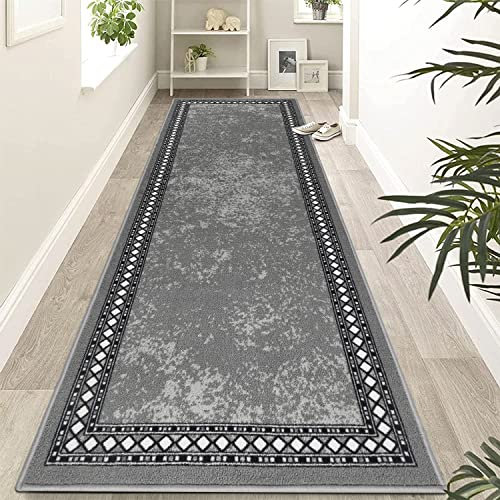Homcomodar Runner Rug for Entryway 65x240cm Extra Long Hallway Runners Non Slip Washable Floor Carpet Runners for Hallways Bedroom Laundry Room Kitchen Room(Grey)