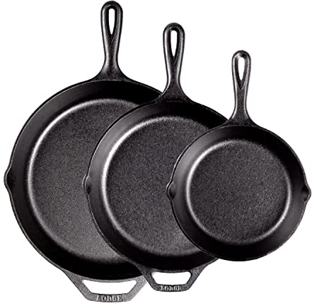 Lodge Pre-Seasoned Cast Iron Skillet Set - 3 Piece, Includes 8 Inch, 10.25 Inch and 12 Inch Skillets