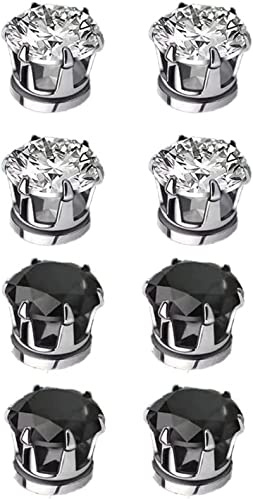4 par magnetiska akupressur bantande örhängen eleganta lymfity magneterapi örhängen magnetiska germanium stiftörhängen kubisk zirkon icke-piercing akupressurörhängen, 6mm, Strass