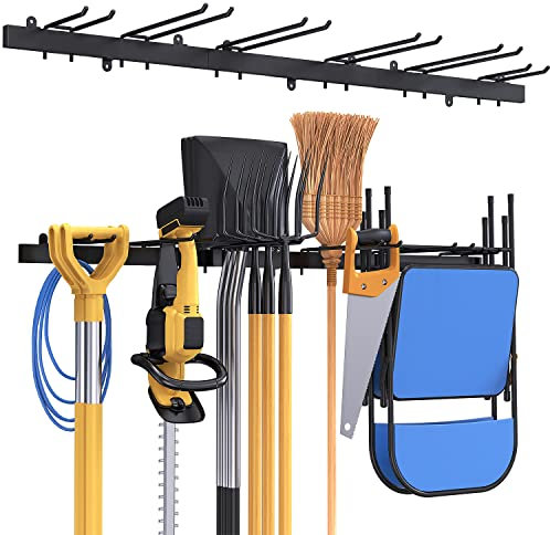 51inch Wall Mounted Tool Storage Rack Single Hook, Metal Wall Mount Tools Home and Garage Storage System, Steel Gear Hanger, for Garden, Garage, Wall Tool Organiser (Single Row Hook)