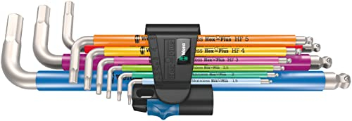 Wera 3950/9 Hex-Plus Multicolour HF Stainless 1 L-Key Set, Metric, Stainless Steel, with Holding Function, 9 Pieces - 05022699001