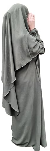 Yaqeen Abaya + Khimar Diamant-Dreieckschliff-Set, langer Hijab Muslimah Schal, Jilbab muslimisches Maxikleid, Gebetskleid