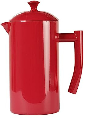 Frieling Cafetera de prensa francesa de acero inoxidable de doble pared, color rojo, 36 onzas líquidas, cafetera de prensa francesa para camping, prensa francesa aislada, prensas de café, cafetera