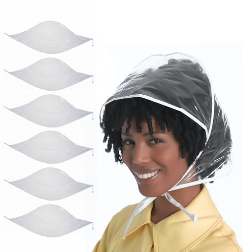 MEMOFYND 6er-Pack Regenkappen, schützende Frisur-Regenkappen aus Kunststoff, verstellbarer Kopfumfang, wiederverwendbar, geeignet für Outdoor-Männer und Damen