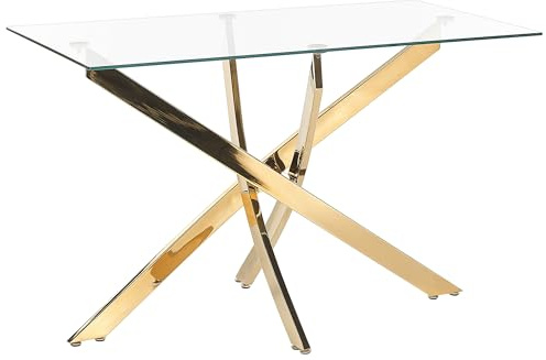 Beliani Mesa de Comedor Tablero de Vidrio Templado 120 x 70 cm Patas Doradas 4 Personas Moderno Maramo