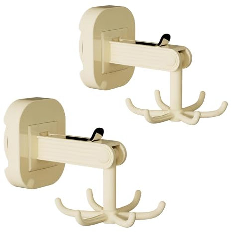QruiLanTu Hängender Utensilienhalter Haken Küchenhelfer Aufhänger Wandhalterung 360° drehbarer Klapphaken Starker Saugnapf Haken Utensilienregal mit 6 Haken für Küche Badezimmer Schrank 2 Pack (Creme)