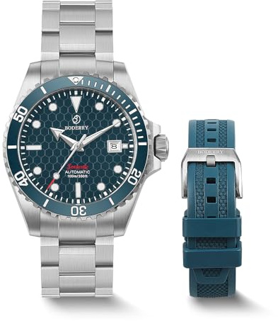 BODERRY Reloj de buceo automático para hombre, movimiento japonés, caja de titanio, cristal de zafiro, resistente al agua hasta 200 m, Super-LumiNova suiza, corona atornillada, azul, pulsera