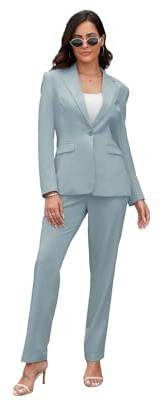 Tiefony Damen-Anzüge für Beruf, 2-teiliges Büro-Arbeitsanzug-Set, schmale Passform, EIN-Knopf-Blazer, Jacke und Hose, Himmelblau, Mittel
