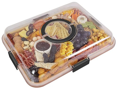 Renmxj Charcuterie Board with Clear Lid, Travel Portable Cheese Board Charcuterie Boxes Cutting Boards for Kitchen, House Warming Gifts New Home, Gifts for Women (1 Compartments Black)