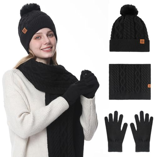 Conjunto 3 En 1 De Bufanda, Gorro Y Guantes Para Mujer - Invierno Térmico Táctil