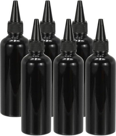 PATIKIL Bouteille Applicateur en Plastique, 6 Pièces 3.4Oz (100Ml) Bouteille de Distribution Vide Rechargeable Anti-Fuite avec Bouchon à Vis pour Cheveux Encre Liquide Sauces, Noir