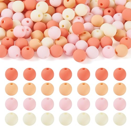 Sparkeads Lot de 191 perles rondes assorties de 8 mm en caoutchouc acrylique de style caoutchouté imitation silicone pour perles, loisirs créatifs, colliers, bracelets, bijoux (rose)