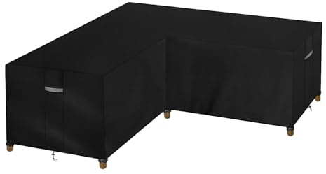 Dokon Funda para Muebles de Jardín en Forma de L Impermeable Funda Protectora Sofá Exterior en L con Salidas de Aire, Anti Viento Anti-UV Tela Oxford 420D Cubierta Sofa Terraza (215x215x85cm) Negro