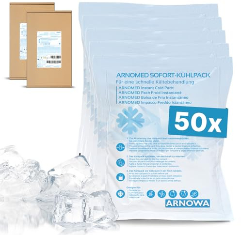 50x ARNOMED® Einweg Sofort Kühlpads 12x15cm, Direkt Kühlpack zum Knicken, Instant Cold Packs für Schwellungen & Verletzungen, Einweg Kältekompressen für Sport & Erste Hilfe, Coolpack