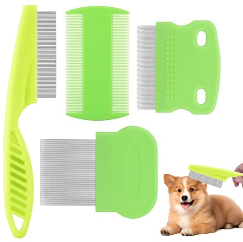 HABNI Läusekamm 4Er Set, Grün, 14 Cm Lang Und 3.2 Cm Breit, Metall Nissenkamm Für Effektive Läuseentfernung