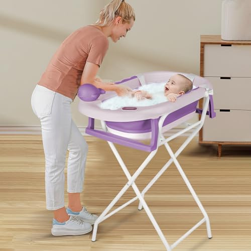 Baignoire pour bébé avec support, Maximum 20 Kg, Grande Baignoire Xxl Avec Support/Thermomètre 2.0Ergonomique, Organisateur pour Parents, Fermeture Compacte, (Style 5) 81,5 x 48 x 21 cm - Violet